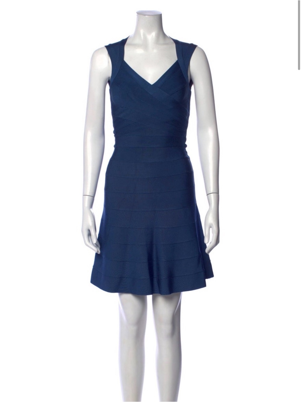 Herve Leger Navy Sleeveless Fit-and-Flare Mini Dress